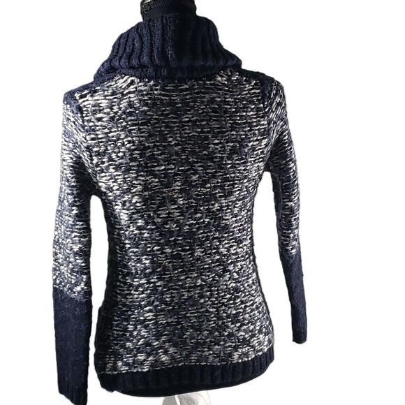 Gap Dark Blue White Chunky Knit Shawl Collar Cardigan Size Extra Small - Picture 7 of 7